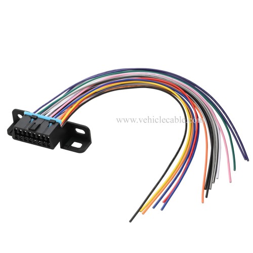 OLLGEN Universal Full 16 Pin J1962F OBD2 Female Connecto Fixed Harness Assembled Adapter Plug Dash Port with DIY Colorful Cables 12"/30cm
