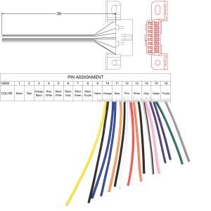 OLLGEN Universal Full 16 Pin J1962F OBD2 Female Connecto Fixed Harness Assembled Adapter Plug Dash Port with DIY Colorful Cables 12"/30cm 
