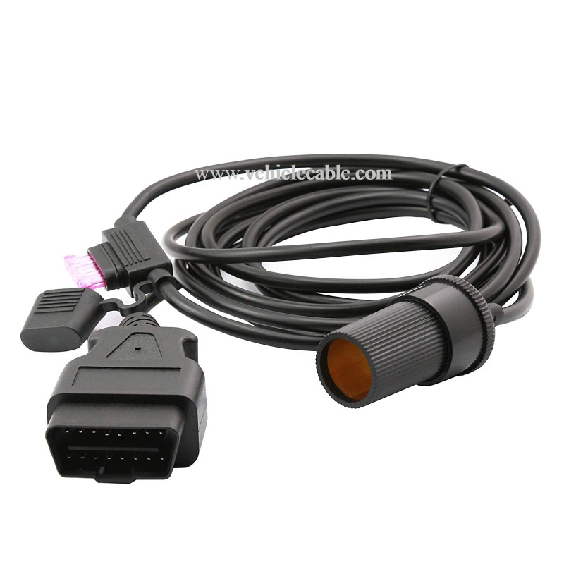 OLLGEN 3M/9.8ft OBD2 to Cigarette Lighter Female Connector OBD Male to Female Socket Car Power Cable with 3A Fuse 