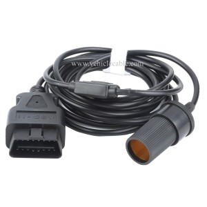 OLLGEN 3M/9.8ft OBD2 to Cigarette Lighter Female Connector OBD Male to Female Socket Car Power Cable with 3A Fuse 