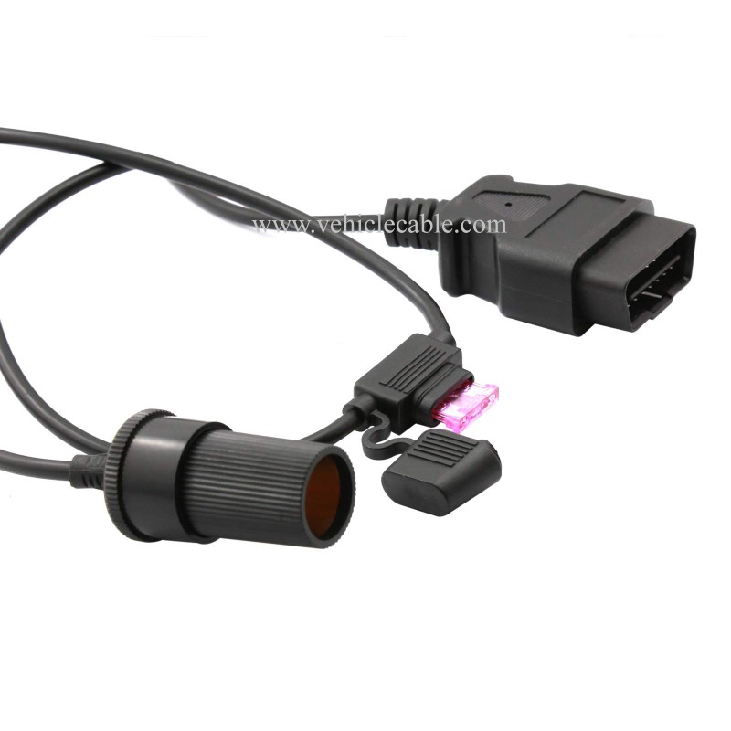 OLLGEN 3M/9.8ft OBD2 to Cigarette Lighter Female Connector OBD Male to Female Socket Car Power Cable with 3A Fuse 