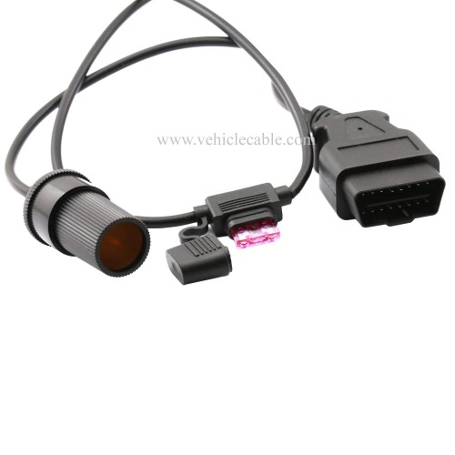 OLLGEN 3M/9.8ft OBD2 to Cigarette Lighter Female Connector OBD Male to Female Socket Car Power Cable with 3A Fuse