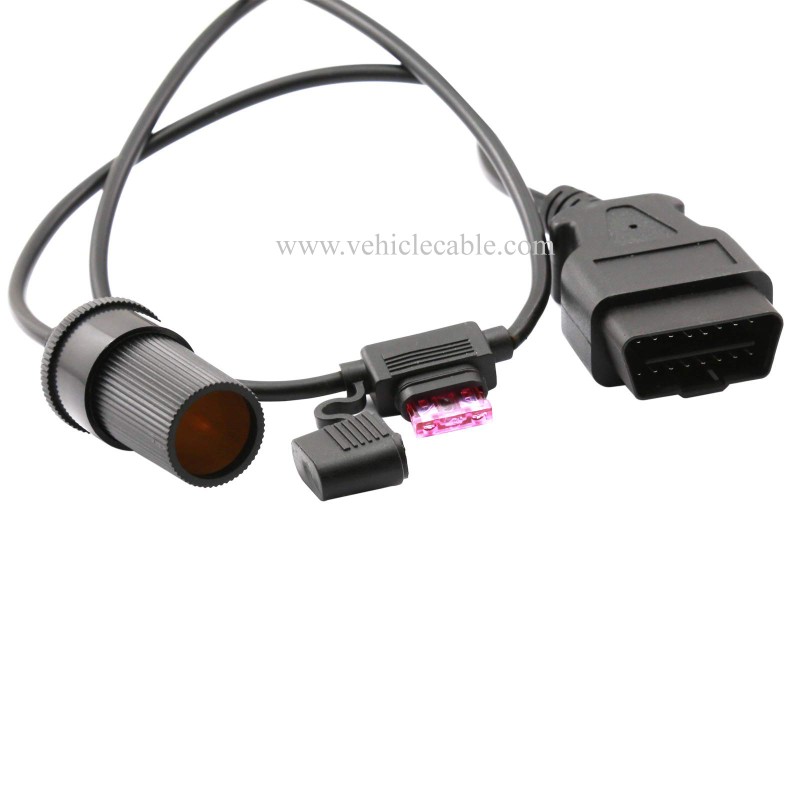 OLLGEN 3M/9.8ft OBD2 to Cigarette Lighter Female Connector OBD Male to Female Socket Car Power Cable with 3A Fuse 