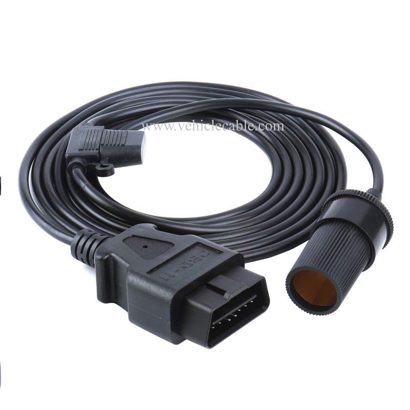 OLLGEN 3M/9.8ft OBD2 to Cigarette Lighter Female Connector OBD Male to Female Socket Car Power Cable with 3A Fuse 