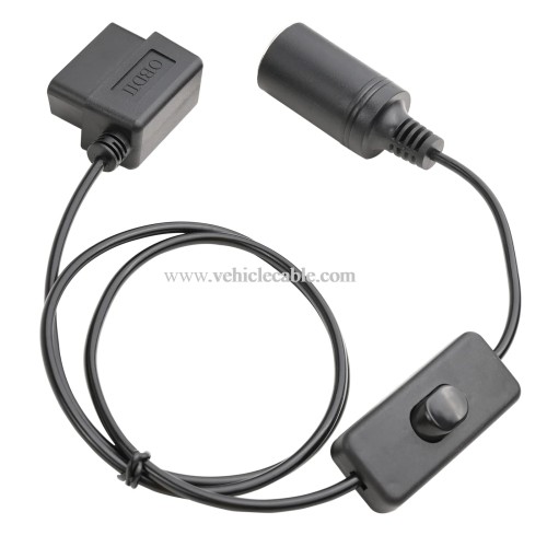 OLLGEN 1M/3.3ft Right Angle 1M/3.3ft OBD2 Male to Cigarette Lighter Female Connector with Switch OBD II Car Memory Saver Power Supply Cable Black