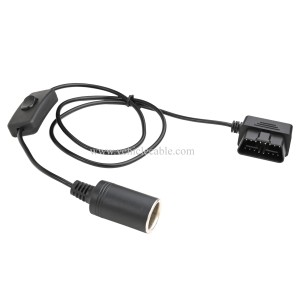 OLLGEN 1M/3.3ft Right Angle 1M/3.3ft OBD2 Male to Cigarette Lighter Female Connector with Switch OBD II Car Memory Saver Power Supply Cable Black 