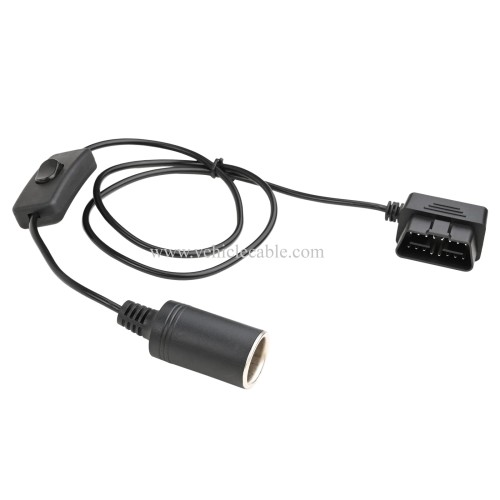 OLLGEN 1M/3.3ft Right Angle 1M/3.3ft OBD2 Male to Cigarette Lighter Female Connector with Switch OBD II Car Memory Saver Power Supply Cable Black