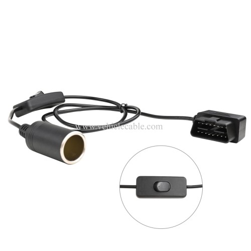 OLLGEN 1M/3.3ft Right Angle 1M/3.3ft OBD2 Male to Cigarette Lighter Female Connector with Switch OBD II Car Memory Saver Power Supply Cable Black