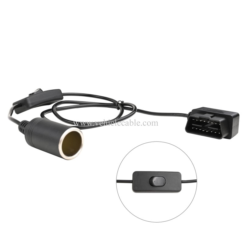 OLLGEN 1M/3.3ft Right Angle 1M/3.3ft OBD2 Male to Cigarette Lighter Female Connector with Switch OBD II Car Memory Saver Power Supply Cable Black 