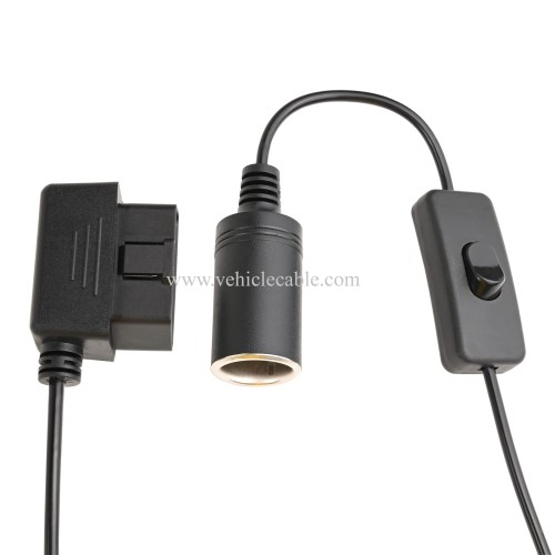 OLLGEN 1M/3.3ft Right Angle 1M/3.3ft OBD2 Male to Cigarette Lighter Female Connector with Switch OBD II Car Memory Saver Power Supply Cable Black