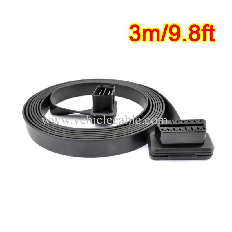 OLLGEN 3M/9.8Feet Ultra Flat Low Profile 16 Pin Male to Female OBDII OBD2 Extension Cable Car Diagnostic Extender Cord Adapter 