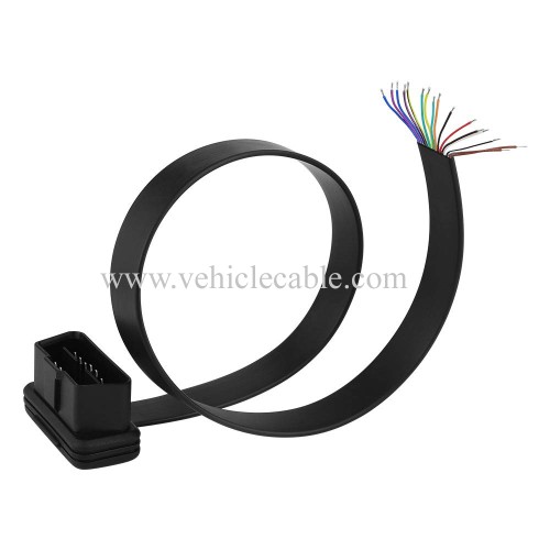 OLLGEN 1.64ft 50cm OBD2 16 Pin Low Profile Flat Wire J1962 Male Connector to Open Plug Cord Auto Car OBD Diagnostic Extension DIY Pigtail Mobley Cable Adapter (Male Connector Pigtail)