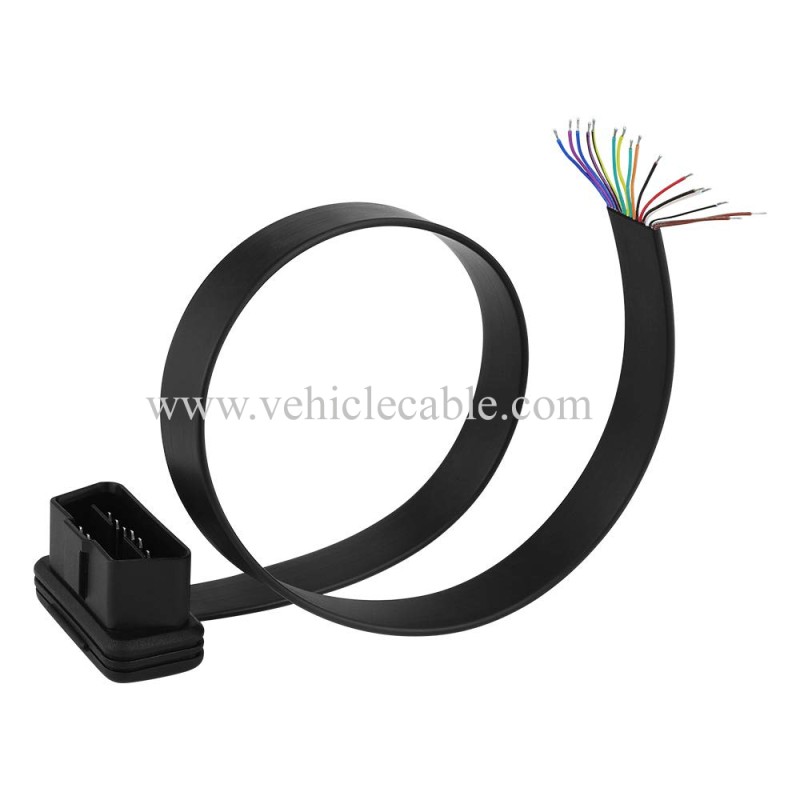 OLLGEN 1.64ft 50cm OBD2 16 Pin Low Profile Flat Wire J1962 Male Connector to Open Plug Cord Auto Car OBD Diagnostic Extension DIY Pigtail Mobley Cable Adapter (Male Connector Pigtail) 
