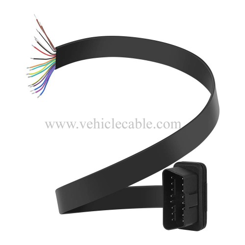 OLLGEN 1.64ft 50cm OBD2 16 Pin Low Profile Flat Wire J1962 Male Connector to Open Plug Cord Auto Car OBD Diagnostic Extension DIY Pigtail Mobley Cable Adapter (Male Connector Pigtail)