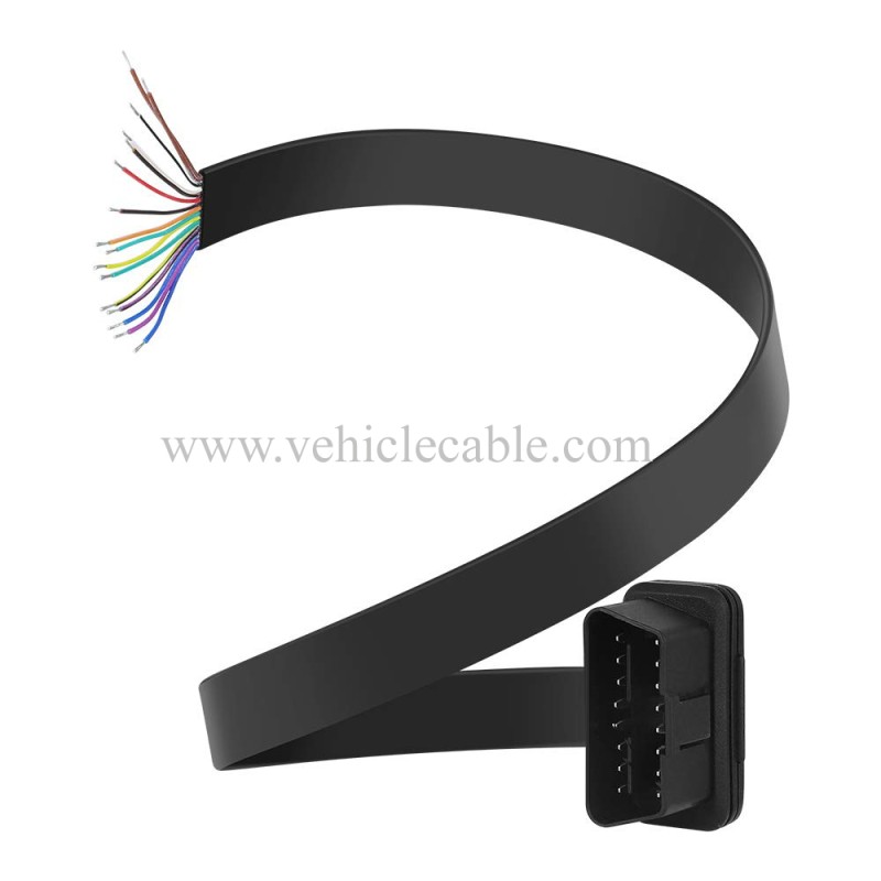 OLLGEN 1.64ft 50cm OBD2 16 Pin Low Profile Flat Wire J1962 Male Connector to Open Plug Cord Auto Car OBD Diagnostic Extension DIY Pigtail Mobley Cable Adapter (Male Connector Pigtail) 