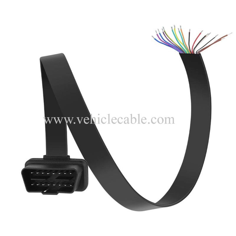 OLLGEN 1.64ft 50cm OBD2 16 Pin Low Profile Flat Wire J1962 Male Connector to Open Plug Cord Auto Car OBD Diagnostic Extension DIY Pigtail Mobley Cable Adapter (Male Connector Pigtail) 
