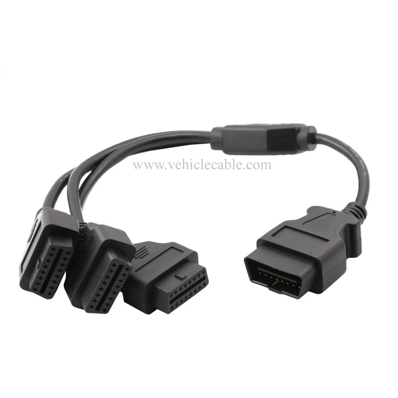OLLGEN 1.6ft/50cm OBD2 Splitter Cable,3 Way OBD-II Extension Cable,Full 16 Pin OBD Splitter 1 to 3 Female Y Cable Car Diagnostic Extender Cord Adapter (Black) 