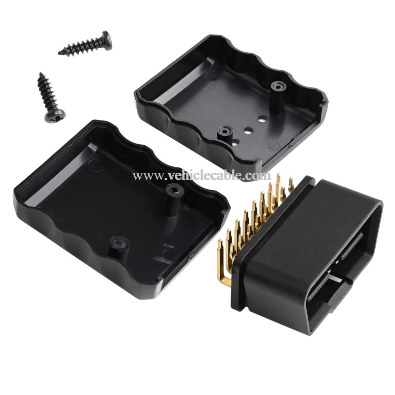 OLLGEN Universal 16 Pin OBD 2 OBDII Male Connector EOBD2 OBDII J1962M Adapter Plug for 12V 24V Car Truck (Black) 