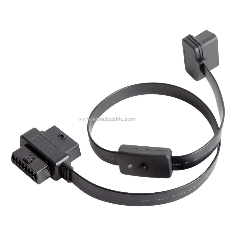 OLLGEN 60cm OBD II OBD2 16 Pin Car Diagnostic Splitter Cord Male to Dual Female Extension Cable Adapter with Power Switch 