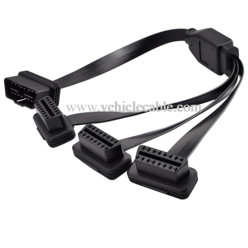 OLLGEN 50cm / 20" OBD2 OBDII 1 to 3 Ultra Low Profile Straight Port 16 Pin Male to Female Y Splitter Cord Car Diagnostic 1 x Male and 3 x Female OBD Extension Cable