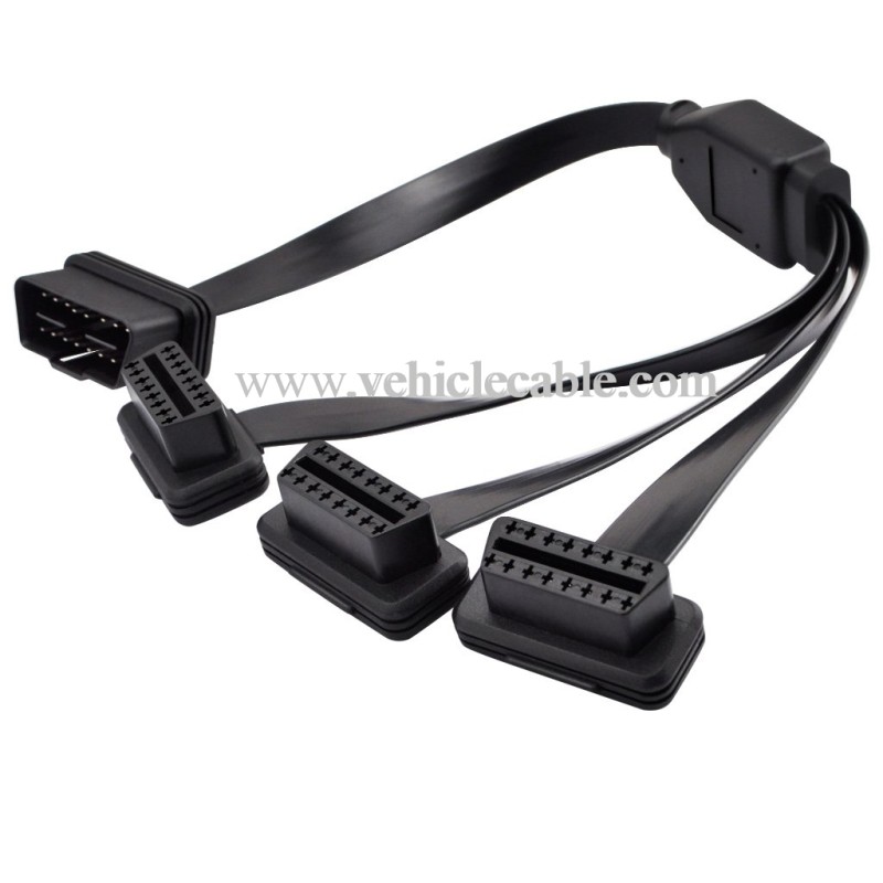 OLLGEN 50cm / 20" OBD2 OBDII 1 to 3 Ultra Low Profile Straight Port 16 Pin Male to Female Y Splitter Cord Car Diagnostic 1 x Male and 3 x Female OBD Extension Cable 