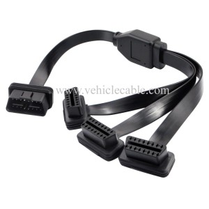 OLLGEN 50cm / 20" OBD2 OBDII 1 to 3 Ultra Low Profile Straight Port 16 Pin Male to Female Y Splitter Cord Car Diagnostic 1 x Male and 3 x Female OBD Extension Cable 