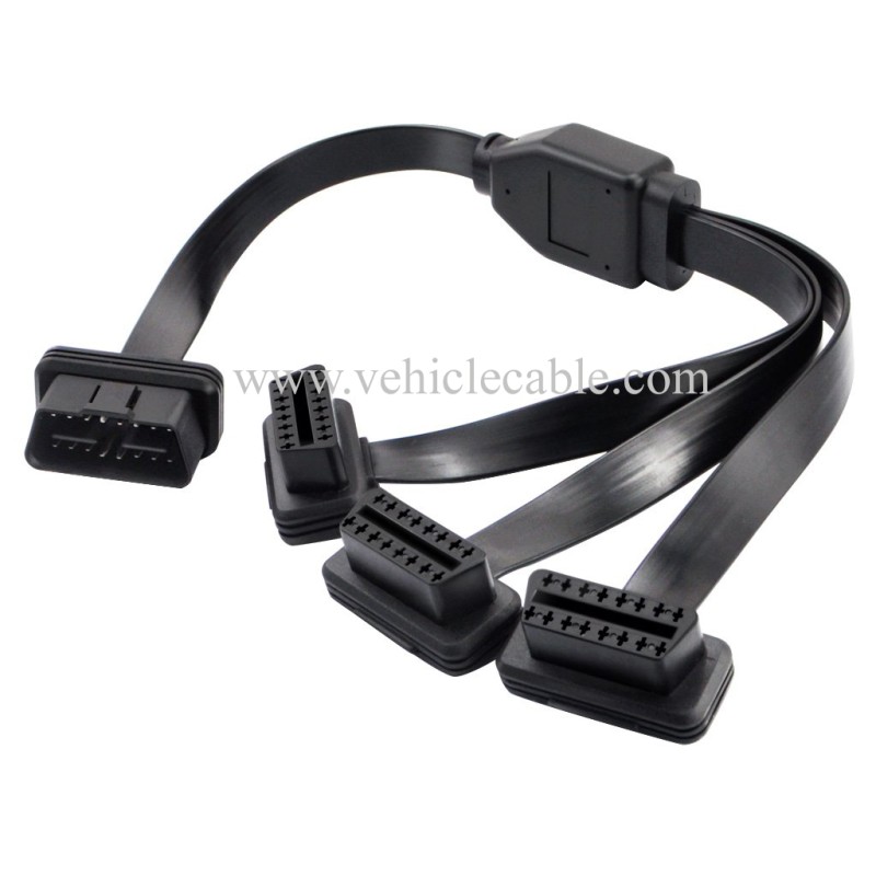 OLLGEN 50cm / 20" OBD2 OBDII 1 to 3 Ultra Low Profile Straight Port 16 Pin Male to Female Y Splitter Cord Car Diagnostic 1 x Male and 3 x Female OBD Extension Cable 