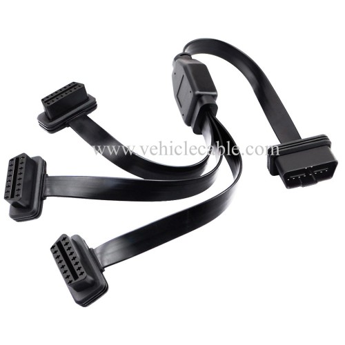 OLLGEN 50cm / 20" OBD2 OBDII 1 to 3 Ultra Low Profile Straight Port 16 Pin Male to Female Y Splitter Cord Car Diagnostic 1 x Male and 3 x Female OBD Extension Cable