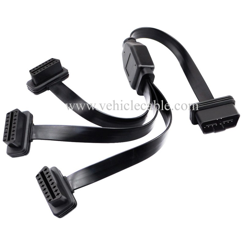 OLLGEN 50cm / 20" OBD2 OBDII 1 to 3 Ultra Low Profile Straight Port 16 Pin Male to Female Y Splitter Cord Car Diagnostic 1 x Male and 3 x Female OBD Extension Cable 