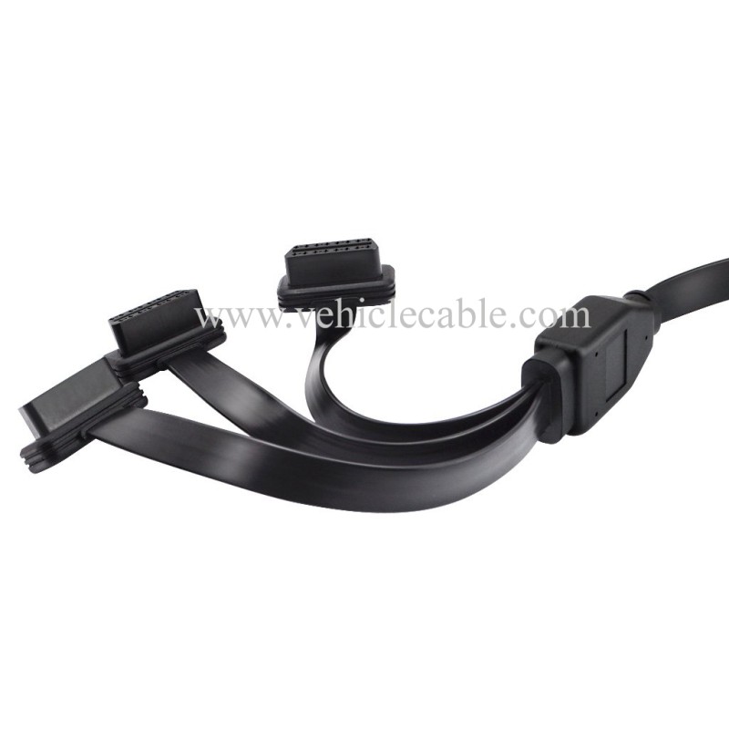 OLLGEN 50cm / 20" OBD2 OBDII 1 to 3 Ultra Low Profile Straight Port 16 Pin Male to Female Y Splitter Cord Car Diagnostic 1 x Male and 3 x Female OBD Extension Cable 