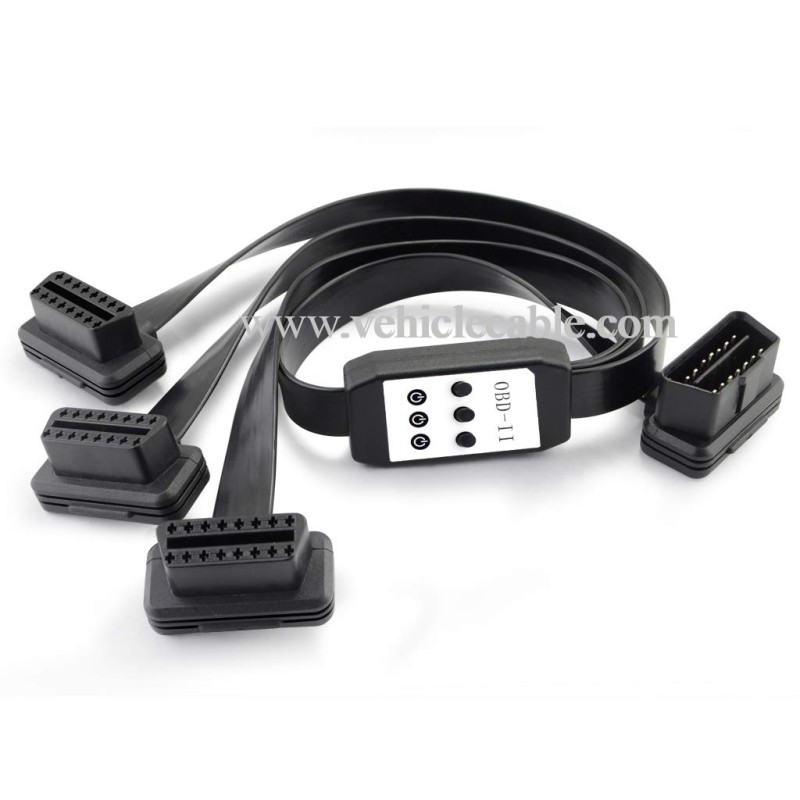 OLLGEN 50cm 3 Way OBDii OBD2 Splitter Cable Ultra Low Profile 16 Pin OBD Male to Female Car Diagnostic Extension Cable with Individually Power Switch