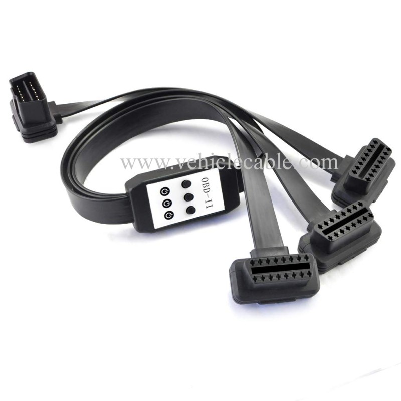 OLLGEN 50cm 3 Way OBDii OBD2 Splitter Cable Ultra Low Profile 16 Pin OBD Male to Female Car Diagnostic Extension Cable with Individually Power Switch 