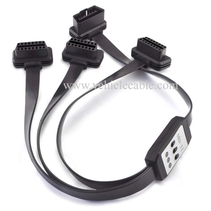 OLLGEN 50cm 3 Way OBDii OBD2 Splitter Cable Ultra Low Profile 16 Pin OBD Male to Female Car Diagnostic Extension Cable with Individually Power Switch 