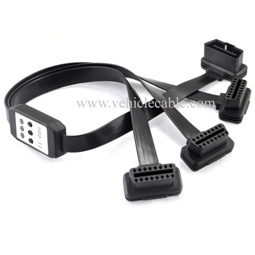 OLLGEN 50cm 3 Way OBDii OBD2 Splitter Cable Ultra Low Profile 16 Pin OBD Male to Female Car Diagnostic Extension Cable with Individually Power Switch
