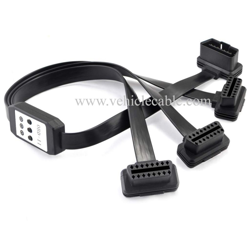 OLLGEN 50cm 3 Way OBDii OBD2 Splitter Cable Ultra Low Profile 16 Pin OBD Male to Female Car Diagnostic Extension Cable with Individually Power Switch 