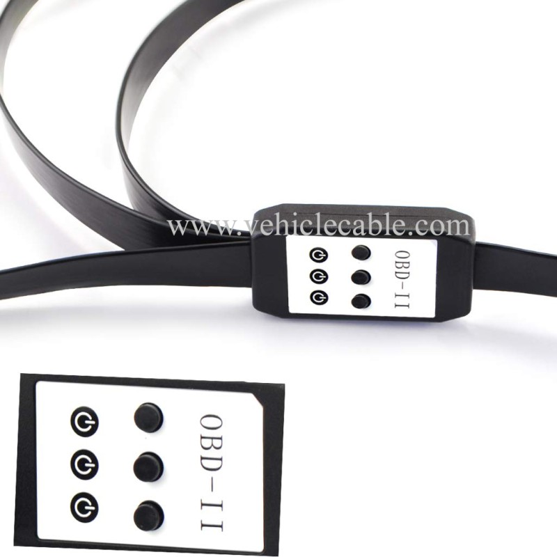 OLLGEN 50cm 3 Way OBDii OBD2 Splitter Cable Ultra Low Profile 16 Pin OBD Male to Female Car Diagnostic Extension Cable with Individually Power Switch 