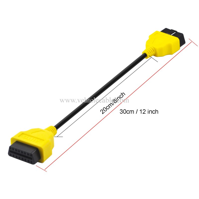 OLLGEN 1ft Feet 30cm 12" OBD II OBD2 16 Pin Male to Female Extension Cable Car Diagnostic Extender Cord Adapter Black 