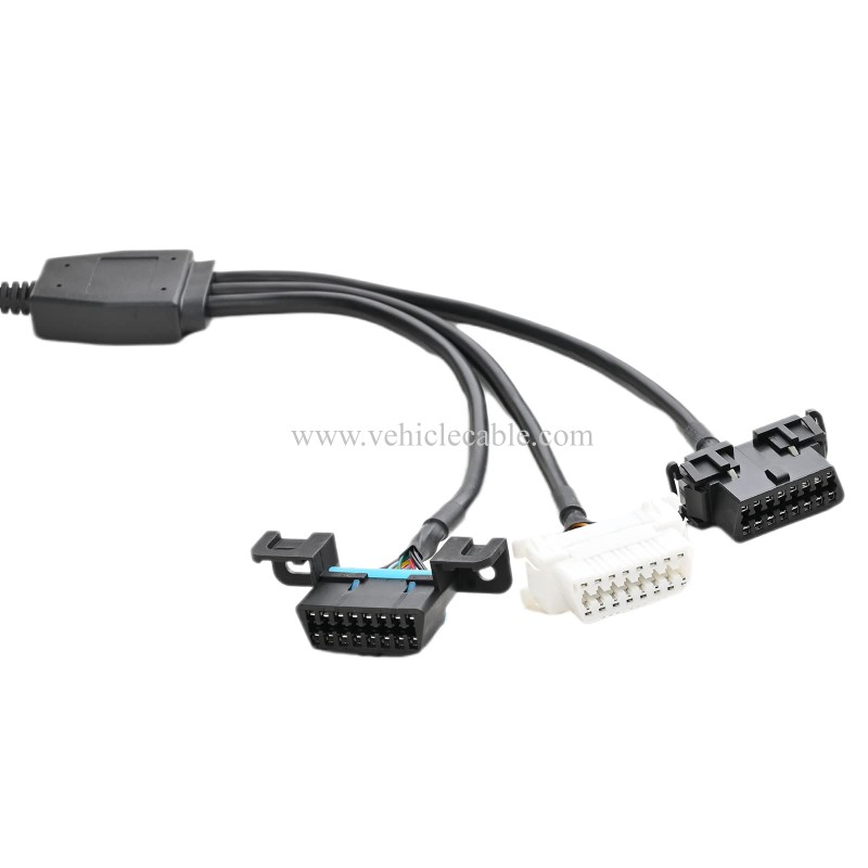 OLLGEN 1.64ft Feet 50cm 1.64ft OBD II OBD2 16 Pin Male Splitter to 3 Female Extension Cable Car Diagnostic Extender Cord Adapter 