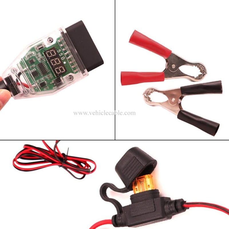 OLLGEN 1.5M 5ft OBD2 Automotive Battery Replacement Tool,OBD to 12V Auto Car Computer Power Off Memory Saver Cable,Digital Display OBD II Battery Leakage Detective Kit wth 5A Fuse 