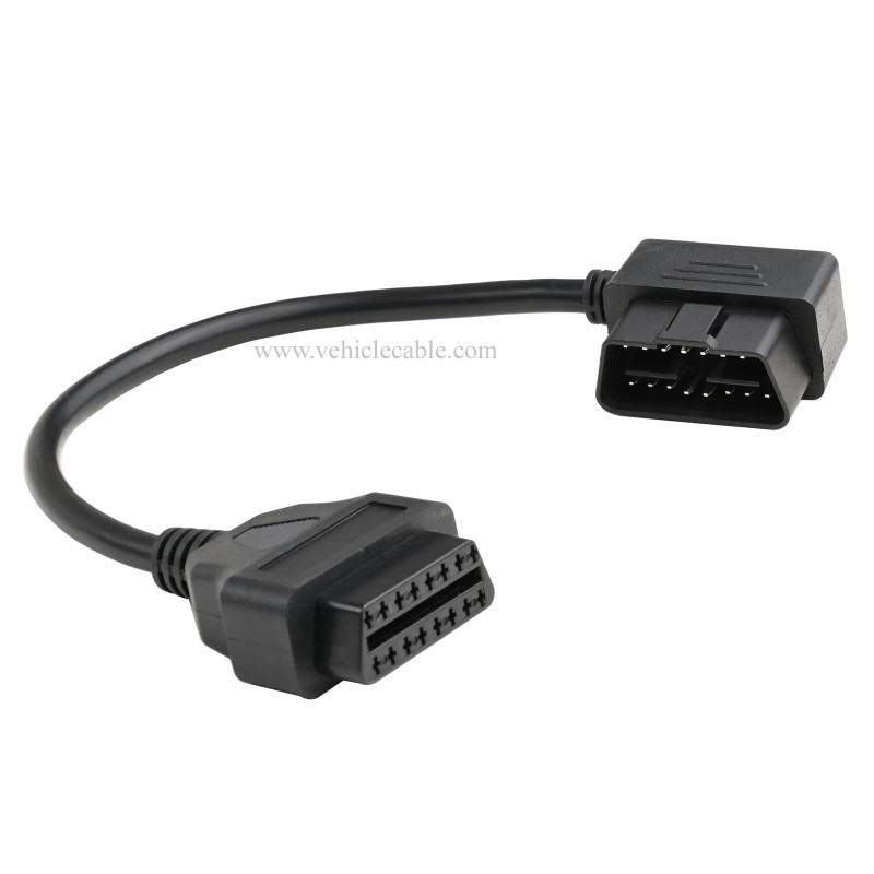 OLLGEN 1ft 30cm OBD-II OBD2 Right Angle 16 Pin Auto Car Male to Female Extension Cable Diagnostic Extender Cord Adapter 