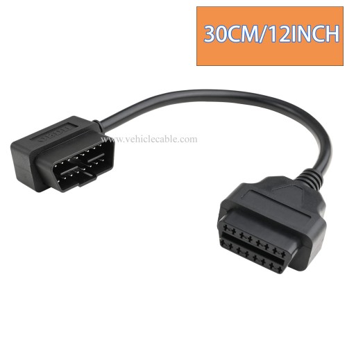 OLLGEN 1ft 30cm OBD-II OBD2 Right Angle 16 Pin Auto Car Male to Female Extension Cable Diagnostic Extender Cord Adapter