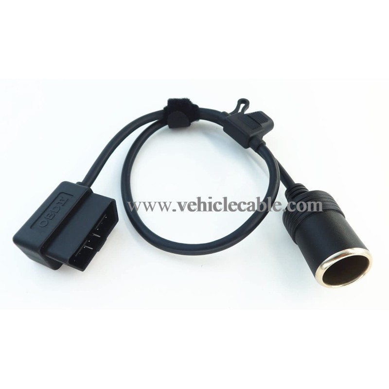Right Angle Low-Profile OBD2 Male to Cigar Lighter Female Connector Cable Car Constant Power Cable 2ft/60cm
