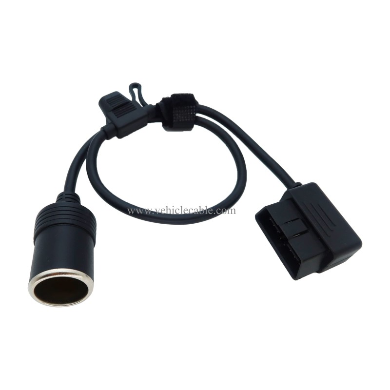 Right Angle Low-Profile OBD2 Male to Cigar Lighter Female Connector Cable Car Constant Power Cable 2ft/60cm 