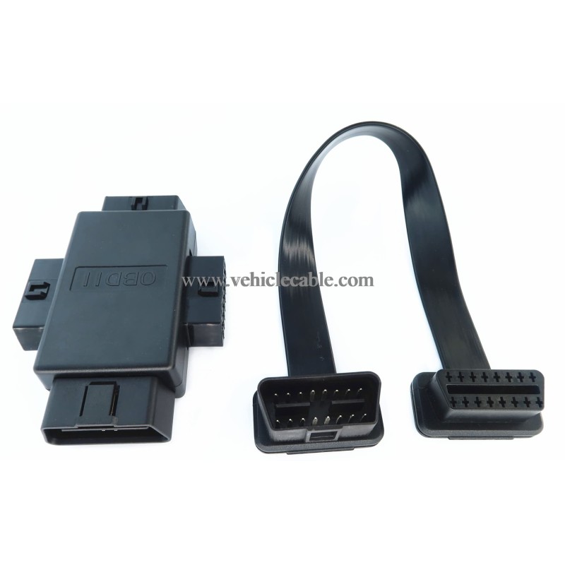 1pcs Cable + 1pcs 1-3 Adapter Ribbon Cable OBD II Male to Female Extension Cable and OBD2 J1962 Male to 3pcs Female Port Adapter 