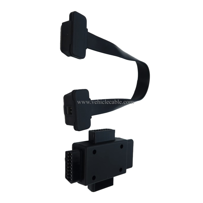 1pcs Cable + 1pcs 1-3 Adapter Ribbon Cable OBD II Male to Female Extension Cable and OBD2 J1962 Male to 3pcs Female Port Adapter 