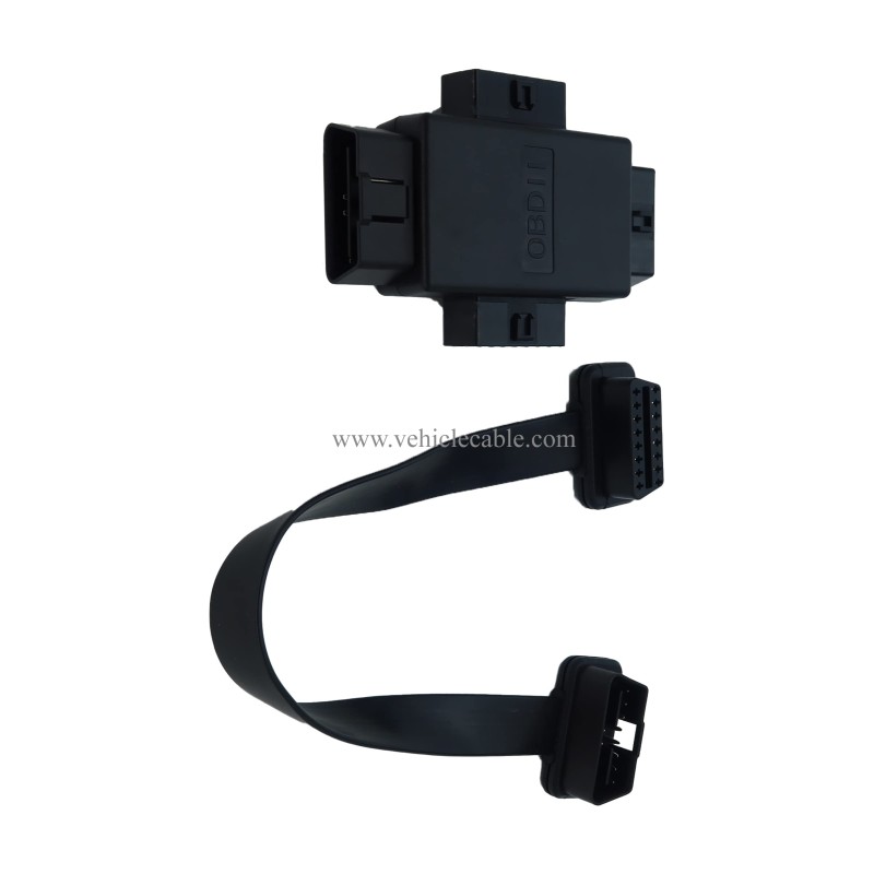 1pcs Cable + 1pcs 1-3 Adapter Ribbon Cable OBD II Male to Female Extension Cable and OBD2 J1962 Male to 3pcs Female Port Adapter 