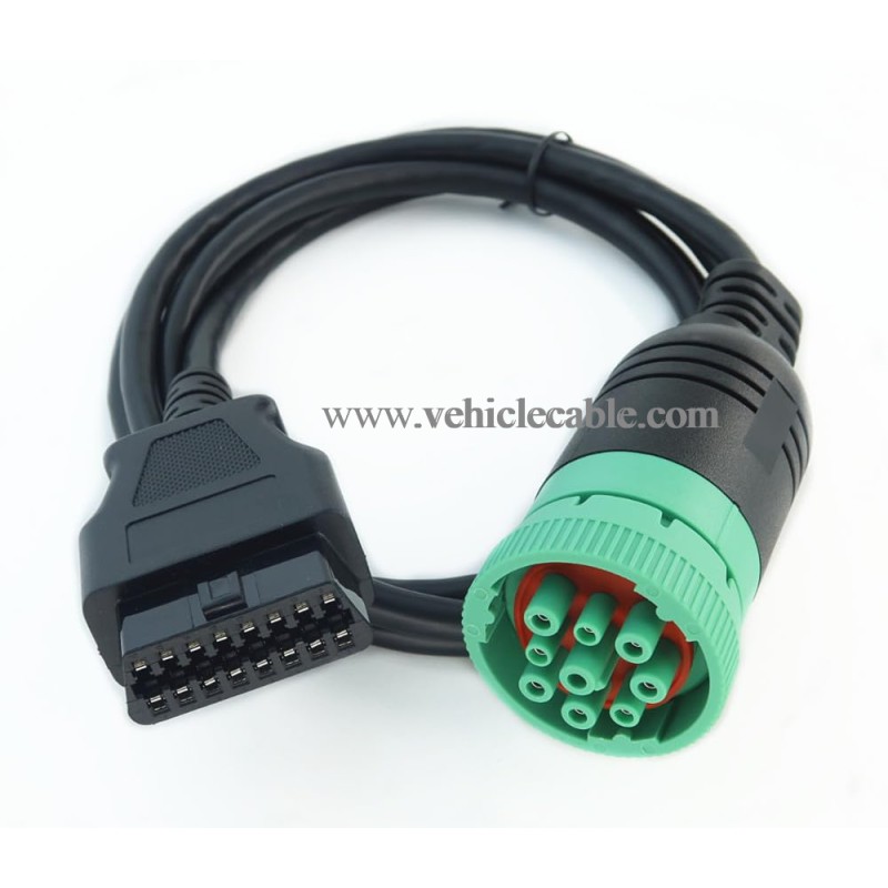 MITOB Long Cable Type 2 Green 9 Pin J1939 to OBD2 Female Port Cable 3ft/1m 