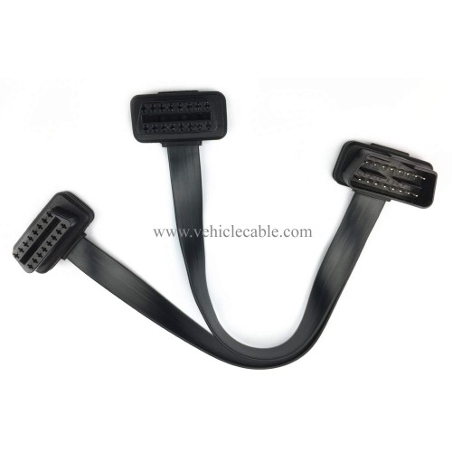 Short Low Profile OBD 2 Connector 26AWG Thick and Safe Male to Dual Female Flexible Splitter Y Cable 16pins 1ft/30cm
