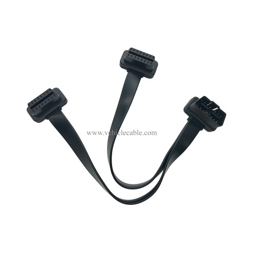 Short Low Profile OBD 2 Connector 26AWG Thick and Safe Male to Dual Female Flexible Splitter Y Cable 16pins 1ft/30cm