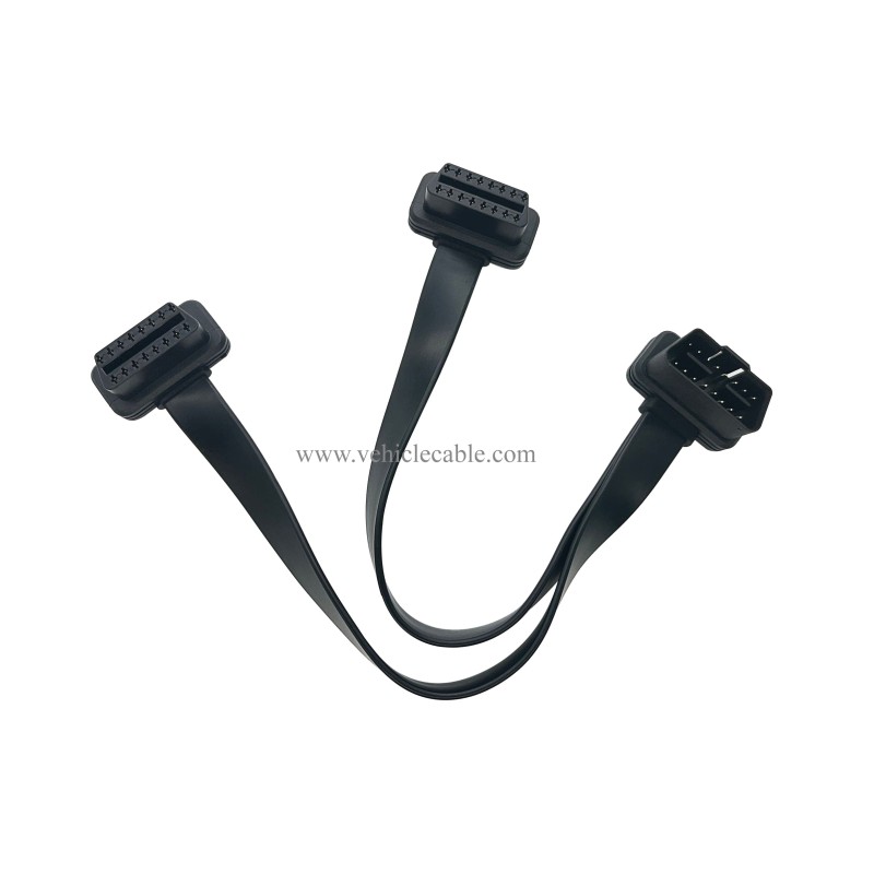 Short Low Profile OBD 2 Connector 26AWG Thick and Safe Male to Dual Female Flexible Splitter Y Cable 16pins 1ft/30cm 